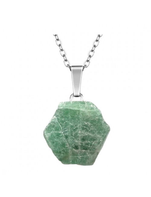 Emeraude brute, Pendentif sur chaîne argentée