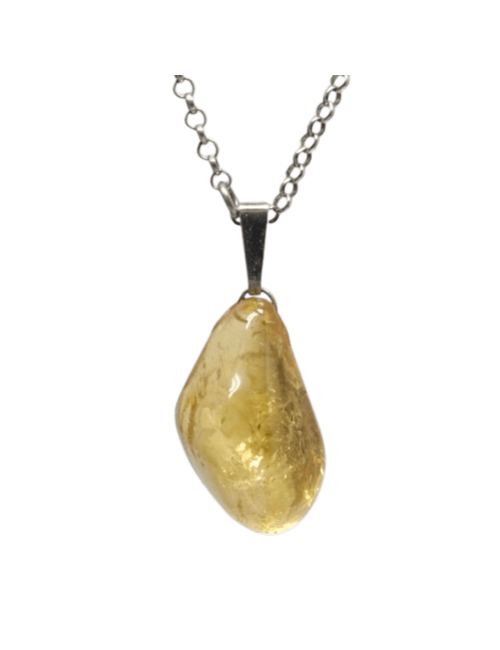 Pendentif pierre Citrine  roulée sur chaîne argentée