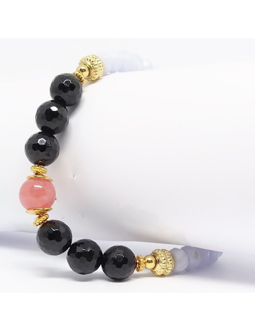 Calcédoine, tourmaline noire et Rodhochrosite, Bracelet