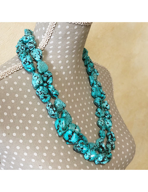 Collier double rang en turquoise