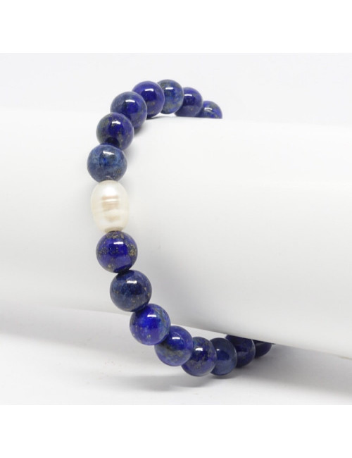 Bracelet en pierre semi-précieuse de lapis et lazuli et en perles d’eau douce