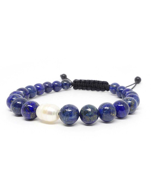 Bracelet en pierre semi-précieuse de lapis et lazuli et en perles d’eau douce