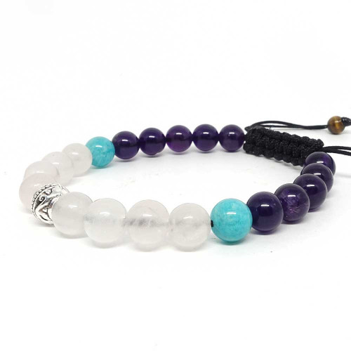 Quartz rose, amazonite et améthyste