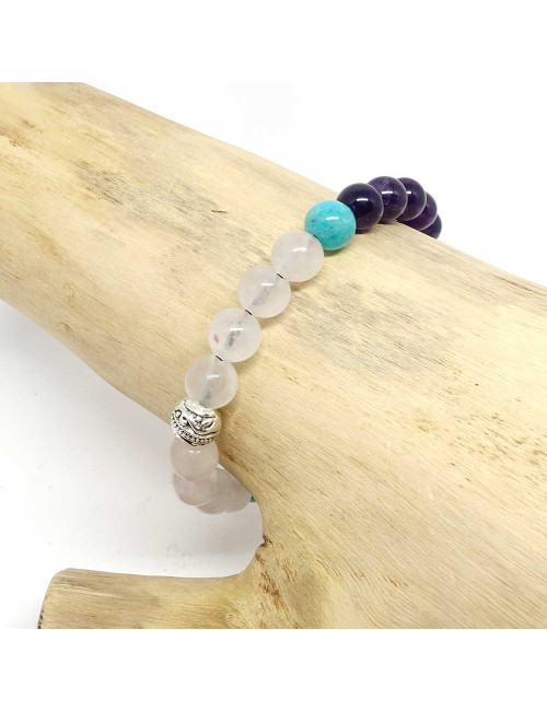 Quartz rose, amazonite et améthyste