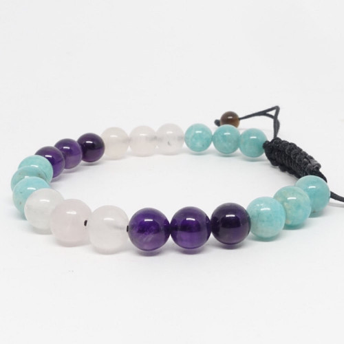 Quartz rose, amazonite et améthyste