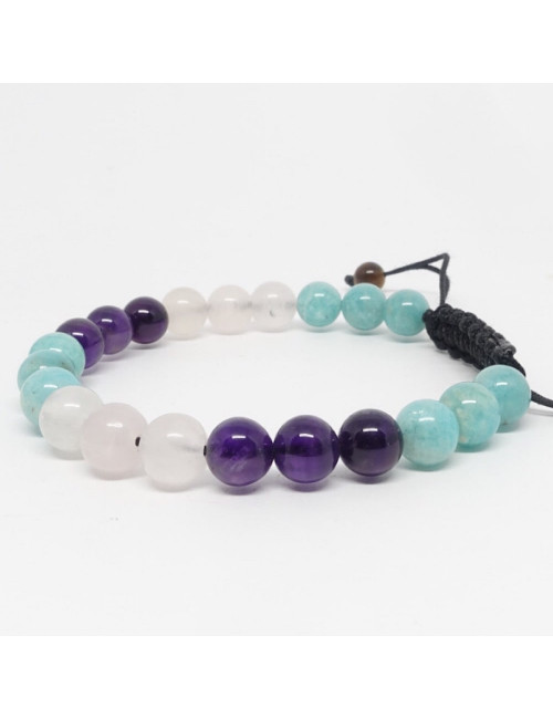 Quartz rose, amazonite et améthyste