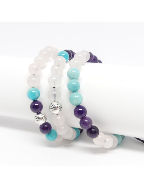 Quartz rose, amazonite et améthyste