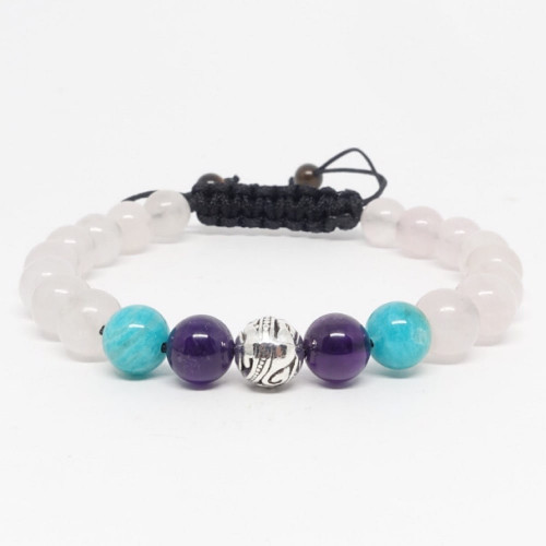 Quartz rose, amazonite et améthyste