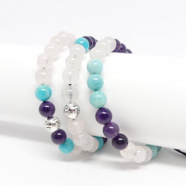 Bracelet wrap EN PIERREquartz rose, amazonite et améthyste