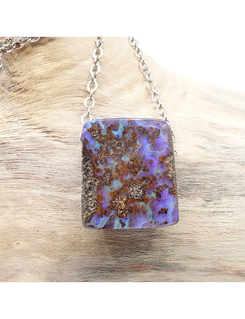 Opale Boulder sur chaîne argent