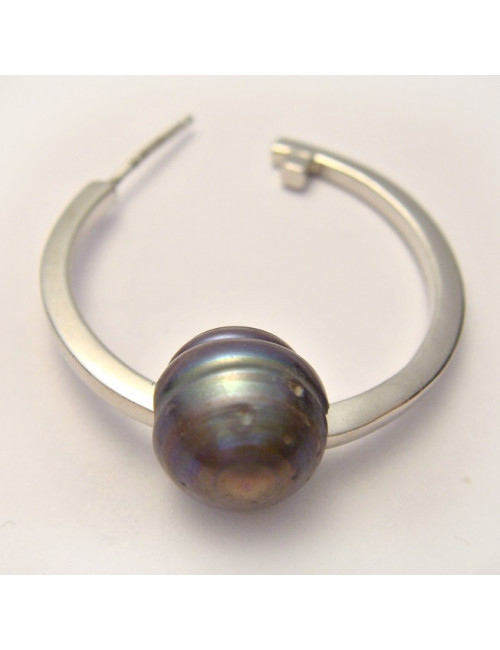 Perle biwa grisée large trou 3 mm