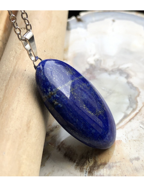Cadeau pas cher, pendentif lapis lazuli en pierre avec pochette