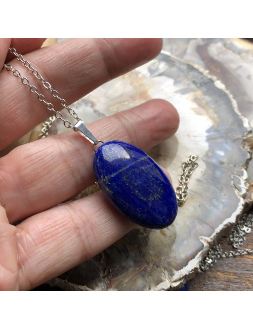 Cadeau pas cher, pendentif lapis lazuli en pierre avec pochette