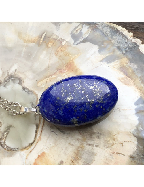 Cadeau pas cher, pendentif lapis lazuli en pierre avec pochette