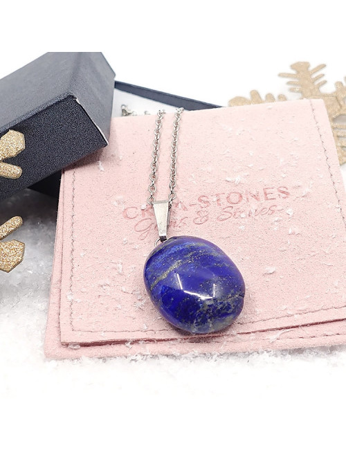 Cadeau pas cher, pendentif lapis lazuli en pierre avec pochette