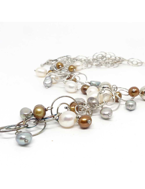 Collier création argent 925 en Perles d'eau douce