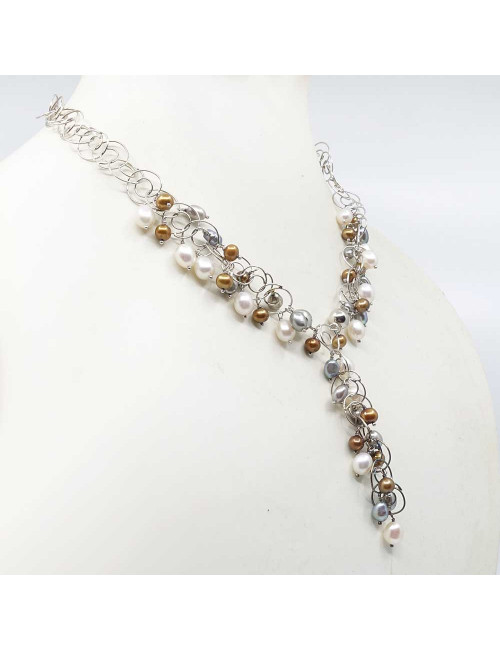 Collier création argent 925 en Perles d'eau douce