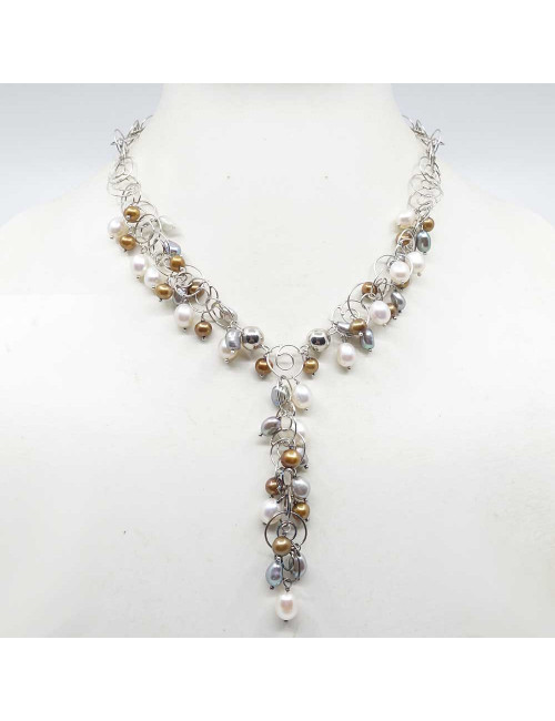 Collier création argent 925 en Perles d'eau douce