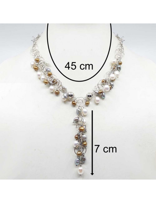 Collier création argent 925 en Perles d'eau douce