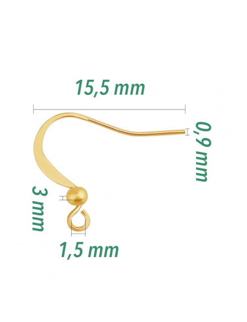 Crochets d'oreilles 15,5 mm plaqué Or, 1 paire