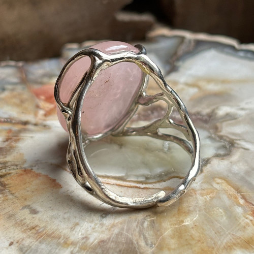 Quartz rose, Bague ouverte argent 925