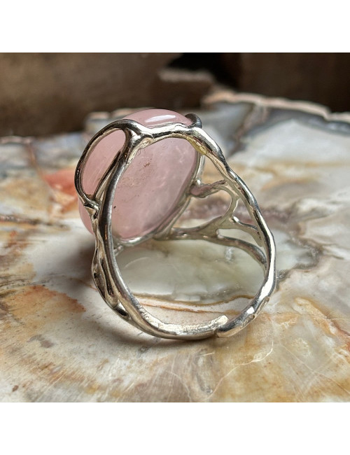 Quartz rose, Bague ouverte argent 925
