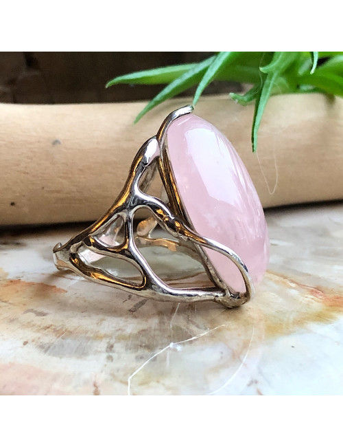 Quartz rose, Bague ouverte argent 925