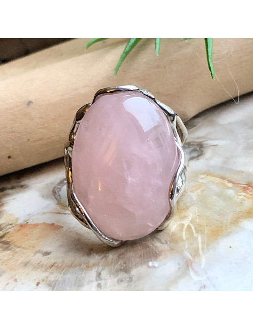 Quartz rose, Bague ouverte argent 925