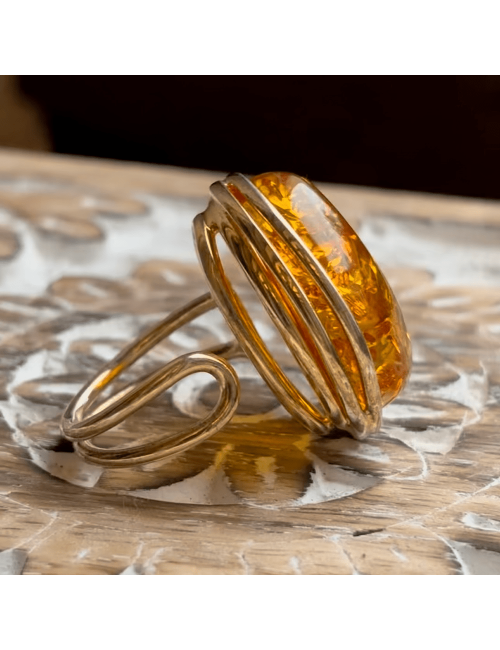 Bague en véritable ambre de la Baltique sur argent 925 plaqué or