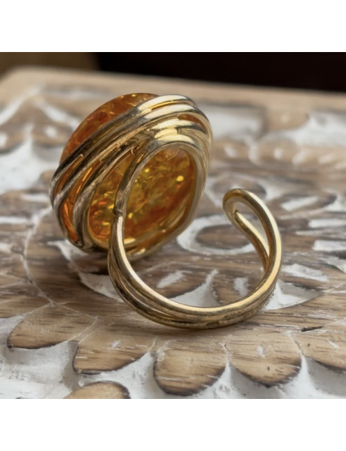 Bague en véritable ambre de la Baltique sur argent 925 plaqué or