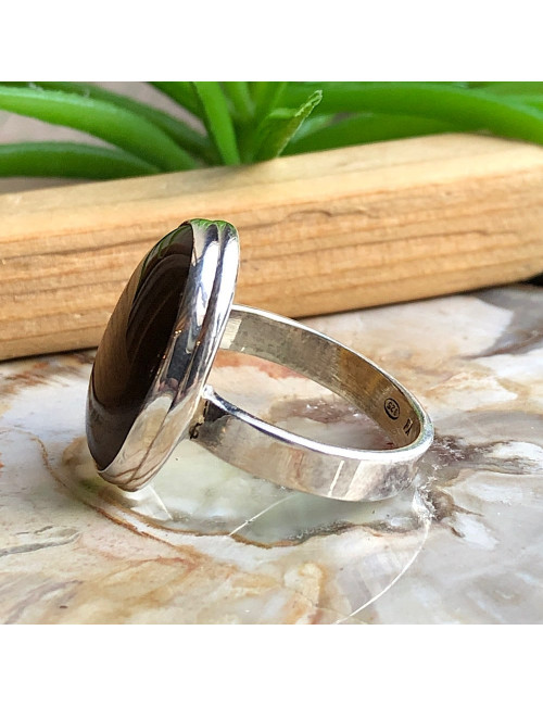 Bague en argent 925/1000 avec cabochon en Oeil de tigre.