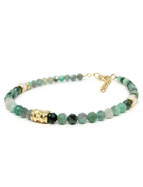 Emeraude facettées et pierre de lune, Bracelet création gold filled