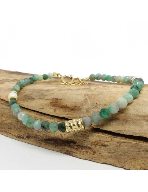 Emeraude facettées et pierre de lune, Bracelet création gold filled