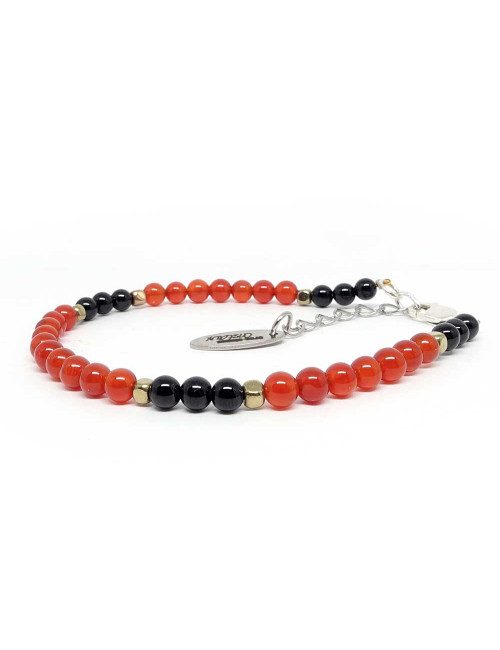 Onyx, cornaline et hématite dorée, Bracelet fin