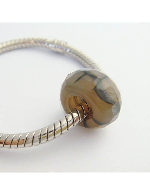 Perle agate veinée facettée large trou