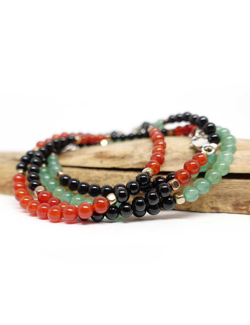 Onyx, cornaline et hématite dorée, Bracelet fin