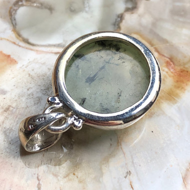 Pendentif Préhnite rond point 22mm - Argent 925