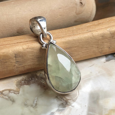 Pendentif Préhnite Goute 22mm - Argent 925