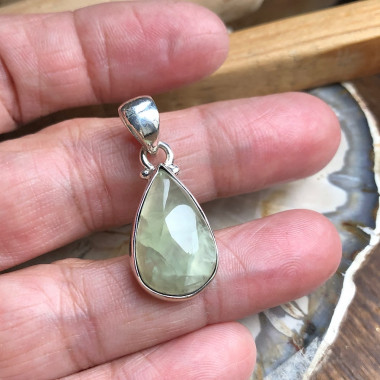 Pendentif Préhnite Goute 22mm - Argent 925