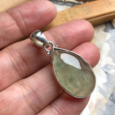 Pendentif Préhnite Goute 30mm - Argent 925