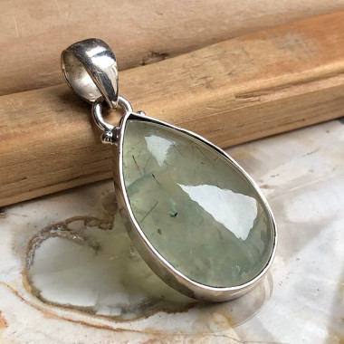 Pendentif Préhnite Goute 30mm - Argent 925
