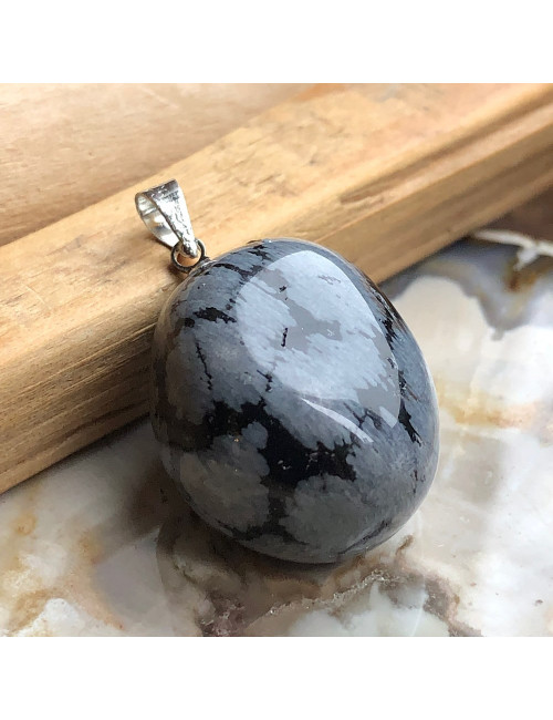 pierre roulée Obsidienne flocon de neige