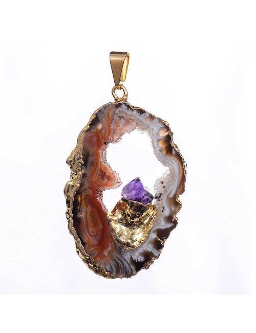 Tranche d’agate et cristal d'améthyste