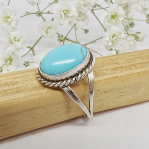 Turquoise véritable, Bague taille 59 argent925