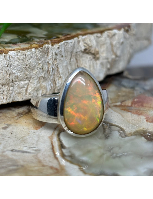 Opale Éthiopienne Welo, Bague taille 55 argent 925