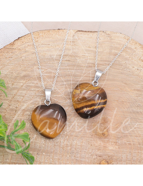 Chaîne avec pendentif cœur en œil de tigre - élégance naturelle