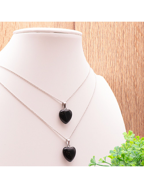 Chaîne avec pendentif cœur 15mm en obsidienne noire 🖤
