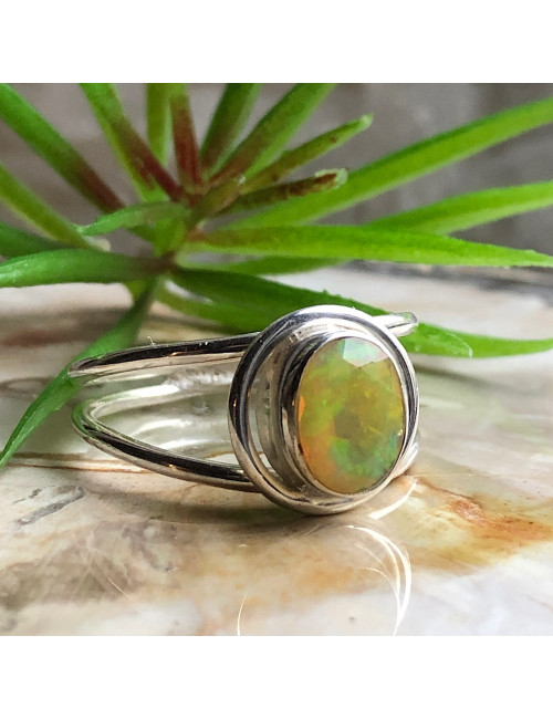 Opale Éthiopienne Welo, Bague taille 61 argent 925