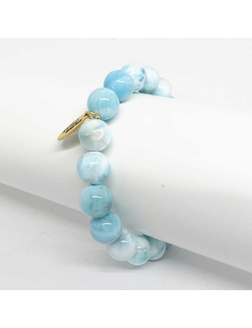 Bracelet extensible pierres semi précieuse de Larimar perles de 10 mm