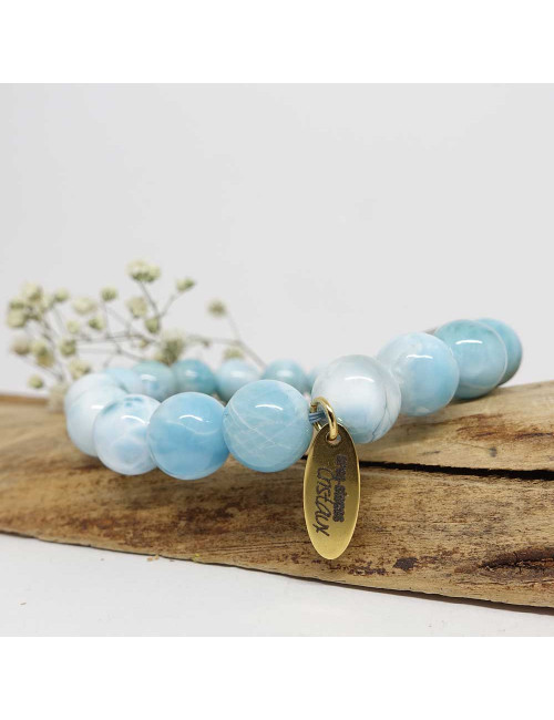 Bracelet extensible pierres semi précieuse de Larimar perles de 10 mm